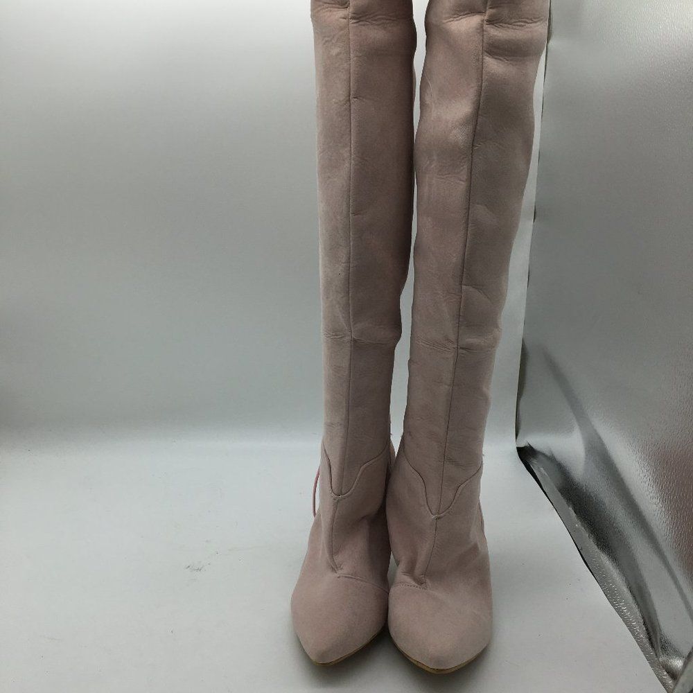 Pink Over The Knee Mid Heels Zipper Winter Boots Shoes With Lace-up